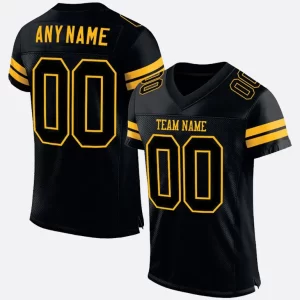 Custom Black Gold Mesh Authentic Football Jersey