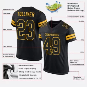 Custom Black Black Gold Mesh Authentic Football Jersey Mockup