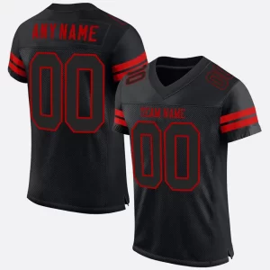 Custom Black Black Red Mesh Authentic Football Jersey