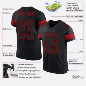 Custom Black Black Red Mesh Authentic Football Jersey Mockup