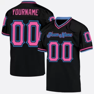 Custom Black Pink Powder Blue Mesh Authentic Throwback Football Jersey