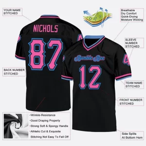 Custom Black Pink Powder Blue Mesh Authentic Throwback Football Jersey Mockup