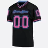 Custom Black Pink Powder Blue Mesh Authentic Throwback Football Jersey Front