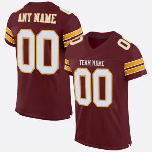 Custom Burgundy White Gold Mesh Authentic Football Jersey