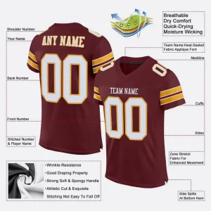 Custom Burgundy White Gold Mesh Authentic Football Jersey Mockup