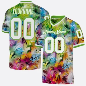 Custom Graffiti Pattern White Neon Green 3d Mesh Authentic Throwback Football Jersey