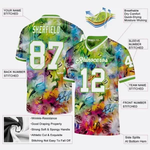 Custom Graffiti Pattern White Neon Green 3d Mesh Authentic Throwback Football Jersey Mockup