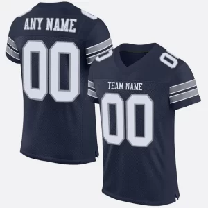 Custom Navy White Light Gray Mesh Authentic Football Jersey