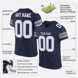 Custom Navy White Light Gray Mesh Authentic Football Jersey Mockup
