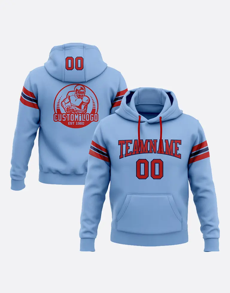 Custom Stitched Cream Light Blue Red Hoodie