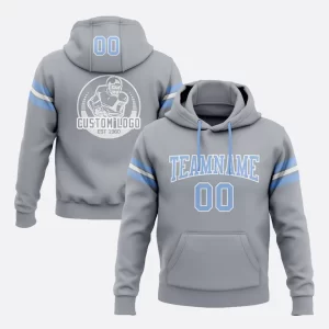 Custom Stitched Gray Light Blue White Hoodie