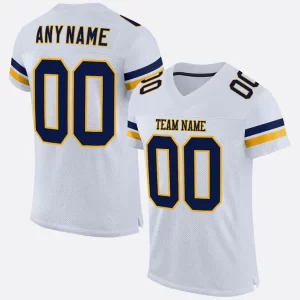 Custom White Navy Gold Mesh Authentic Football Jersey