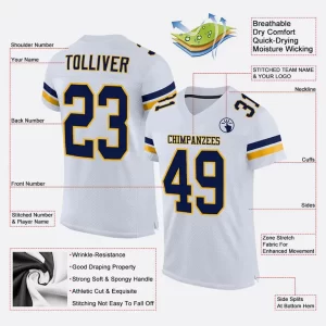 Custom White Navy Gold Mesh Authentic Football Jersey Mockup