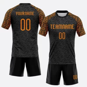 Custom Black Bay Orange Animal Print Sublimation Volleyball Uniform