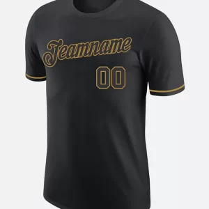 Custom Black Black-Old-Gold Performance T Shirt Front