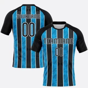 Custom Black Light Blue White Lines Sublimation Volleyball Uniform Jersey