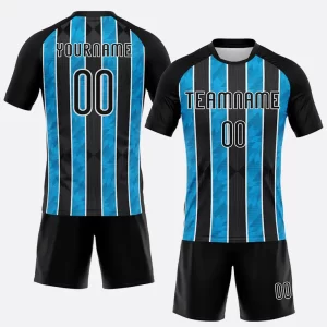 Custom Black Light Blue White Lines Sublimation Volleyball Uniform