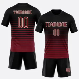 Custom Black Maroon Cream Pinstripe Fade Fashion Sublimation Volleyball Uniform