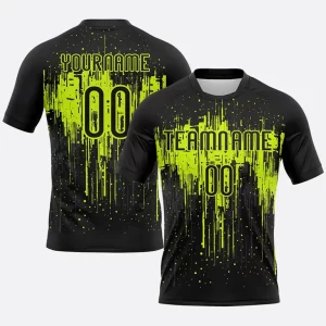 Custom Black Neon Green Dripping Splatter Art Sublimation Volleyball Uniform Jersey