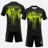 Custom Black Neon Green Dripping Splatter Art Sublimation Volleyball Uniform