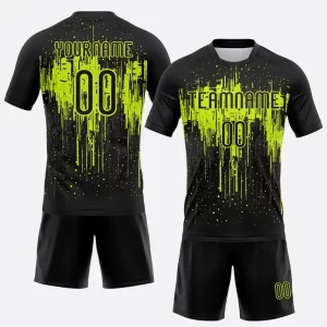 Custom Black Neon Green Dripping Splatter Art Sublimation Volleyball Uniform