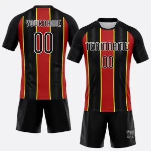 Custom Black Red Light Yellow Lines Sublimation Volleyball Uniform