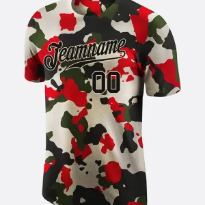 Custom Camo Black Cream Performance T Shirt Front