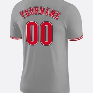 Custom Gray Red Black Performance T Shirt Back