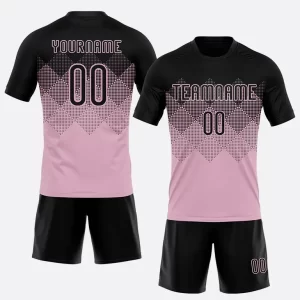 Custom Light Pink Black Geometric Shape Sublimation Volleyball Uniform