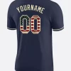 Custom Navy Vintage USA Flag Cream Performance T Shirt Back
