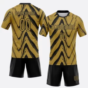 Custom Old Gold Black Fluid Sublimation Volleyball Uniform