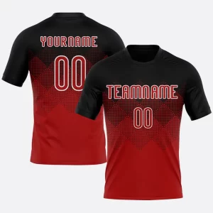 Custom Red Black White Geometric Shape Sublimation Volleyball Jersey