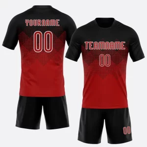 Custom Red Black White Geometric Shape Sublimation Volleyball Uniform