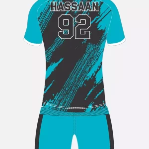Sublimated Soccer Uniform Bluish Cyan With Black Texture Back